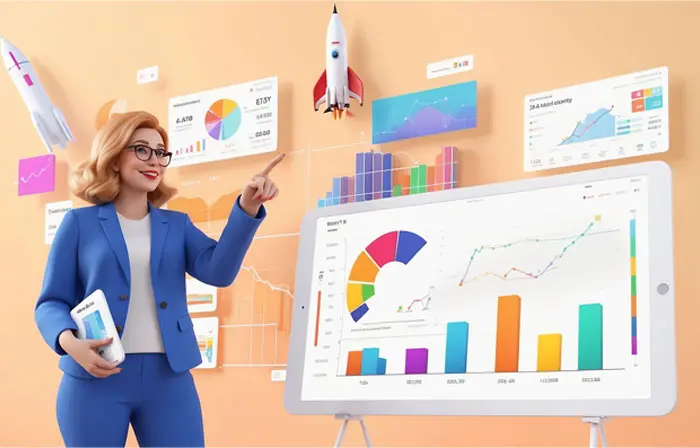 Woman Analyzing the Stock Market Growth 3D Illustration